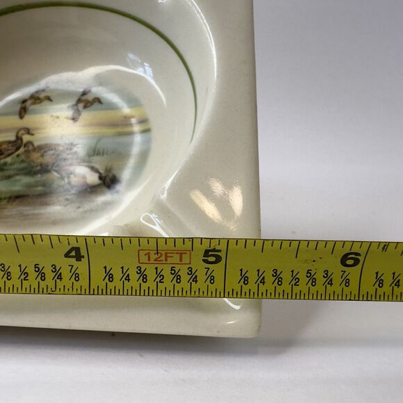 HYALYN POTTERY Porcelain 621 Ashtray Vintage Mallard Ducks 5.25" square - Picture 6 of 12